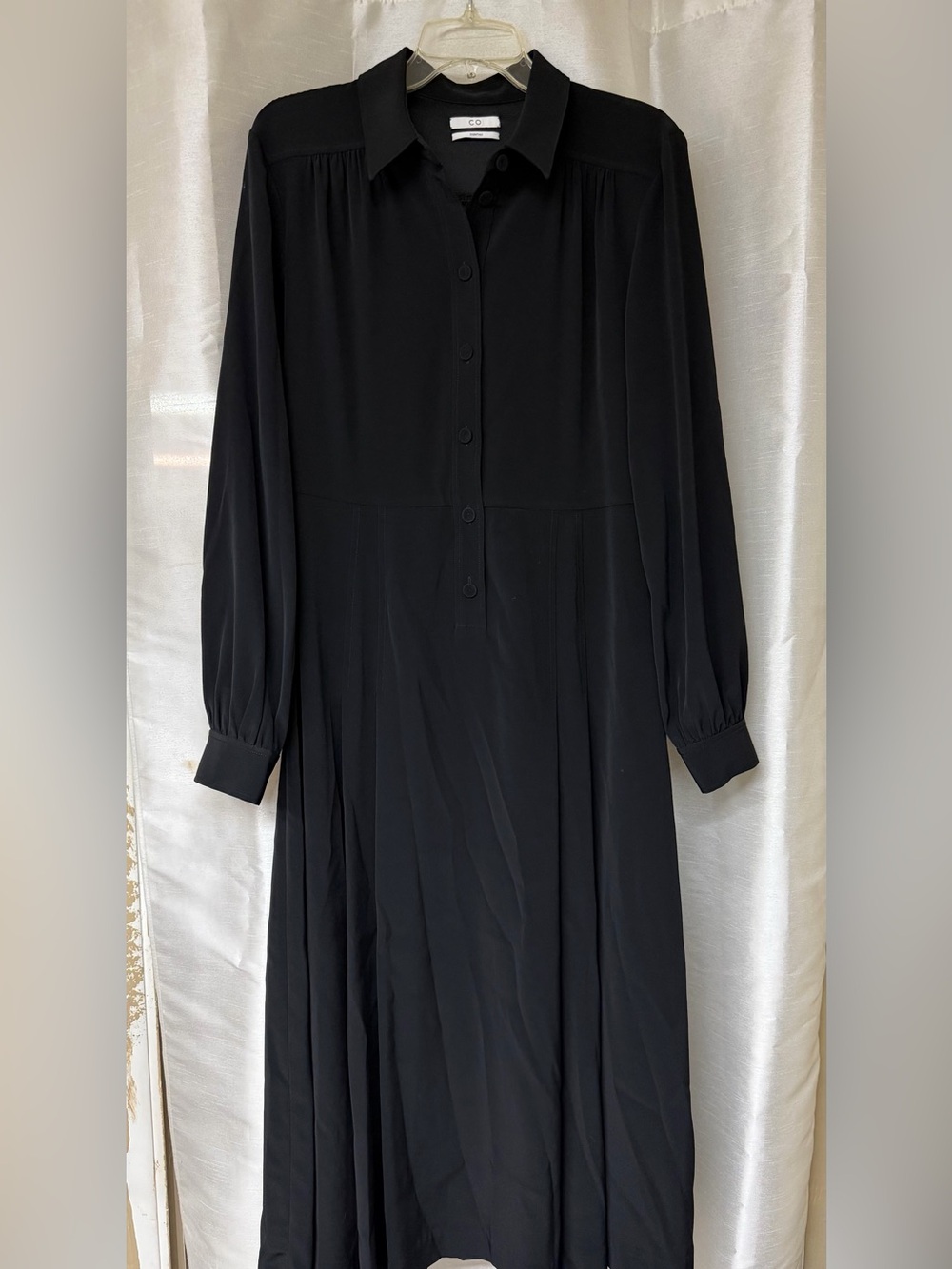 CO Black Long-Sleeve Button Midi Dress